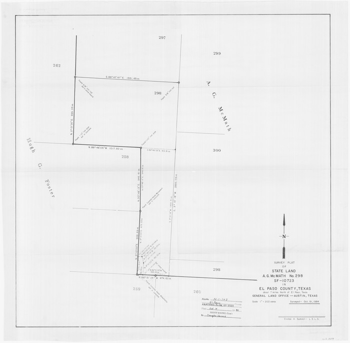 2254, Survey plat of State Land, A. G. McMath No. 298, SF-10723 in El Paso County, Texas, General Map Collection