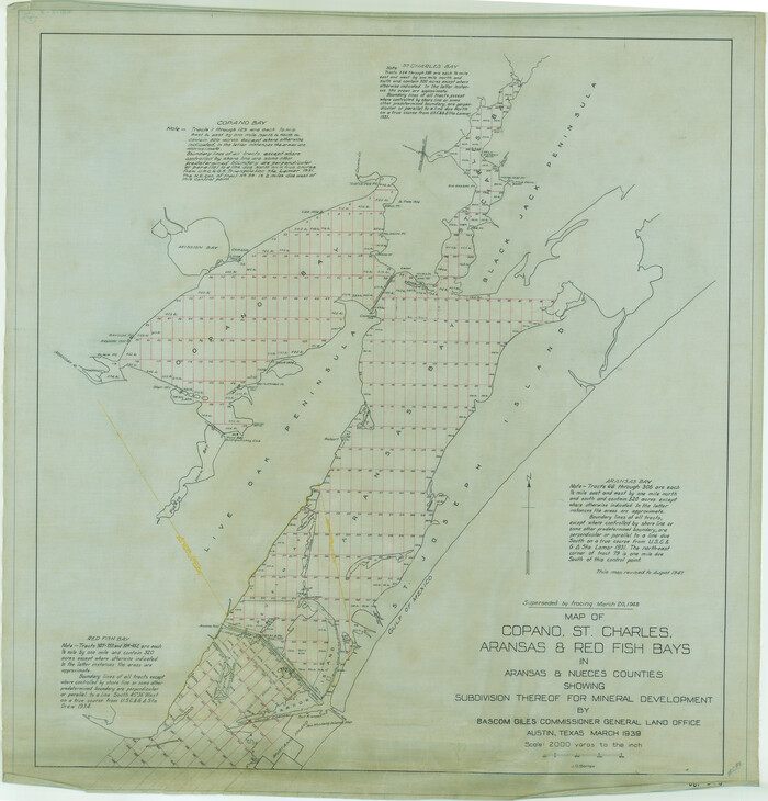 2296, Map of Copano, St. Charles, Aransas & Red Fish Bays in Aransas & Nueces Counties showing subdivision thereof for Mineral Development, General Map Collection