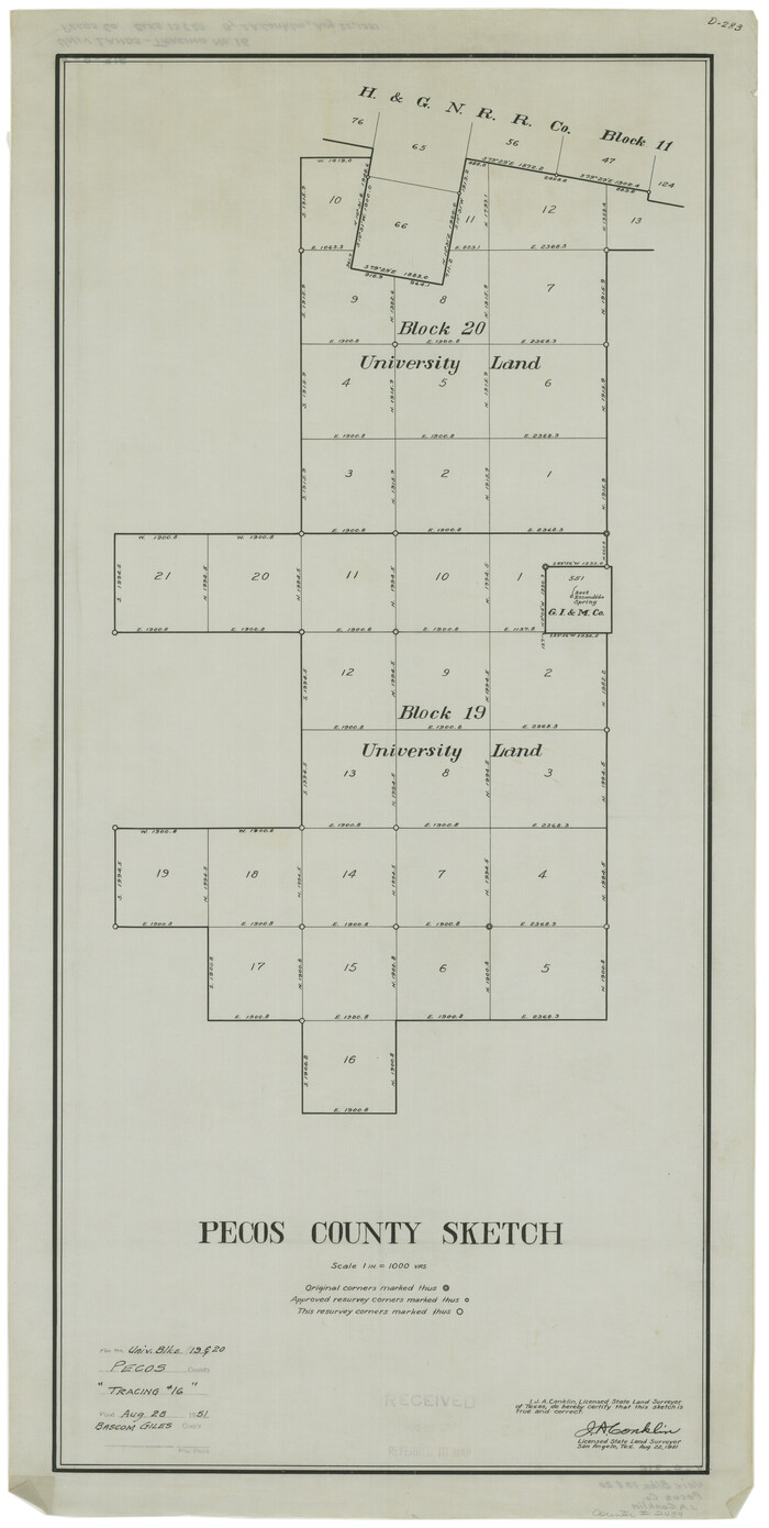 2439, Pecos County Sketch [University Blocks 19 and 20], General Map Collection

