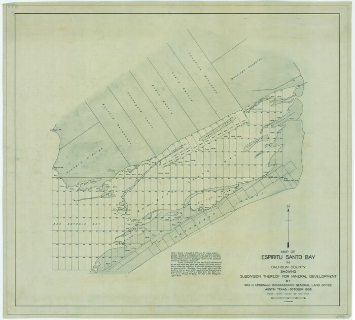 2499, Map of Espiritu Santo Bay in Calhoun County showing subdivision therof for mineral development, General Map Collection