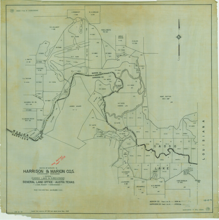 2895, Sketch of surveys in Harrison & Marion Cos. showing Caddo Lake & Subdivisions, General Map Collection