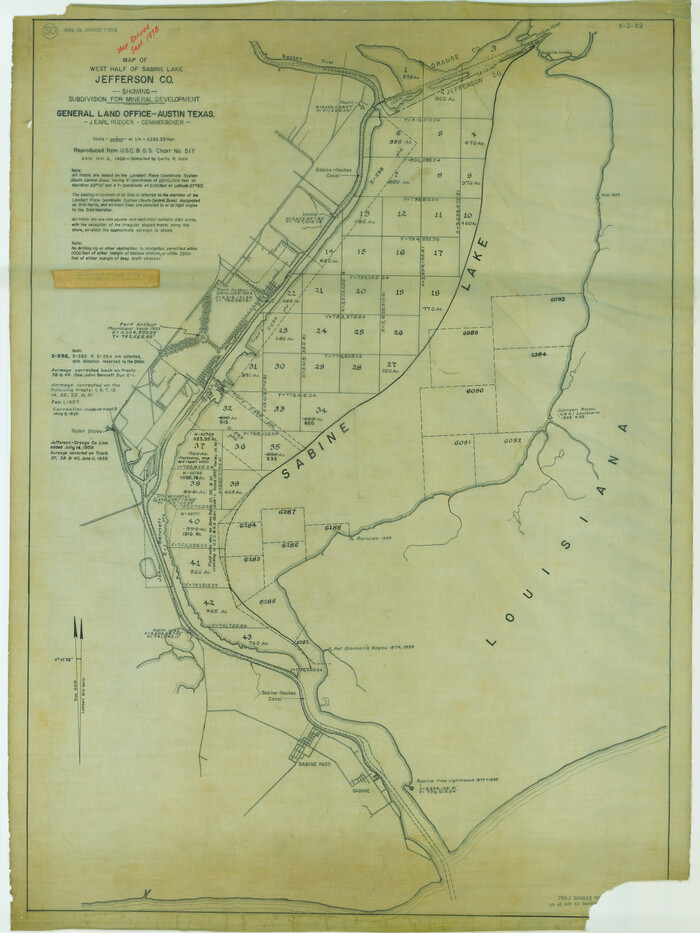 2897, Map of west half of Sabine Lake, Jefferson Co., showing subdivision for mineral development, General Map Collection