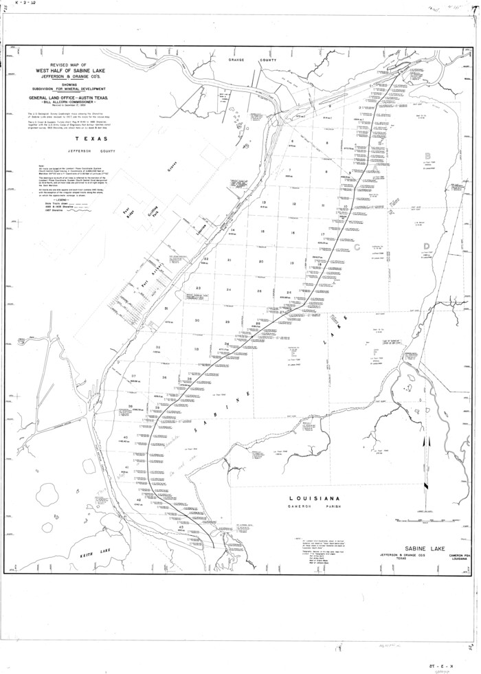 2898, Revised Map of West Half of Sabine Lake, Jefferson & Orange Cos., showing subdivision for mineral development, General Map Collection