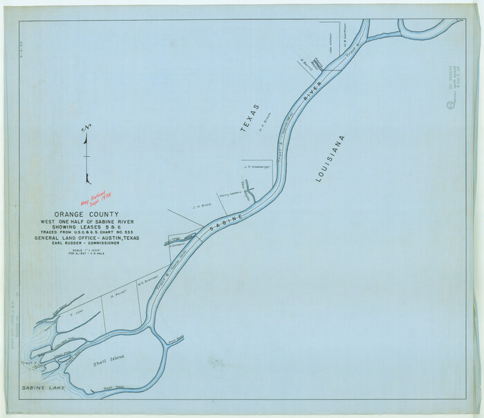 2899, Orange County - West one half of Sabine River showing leases 5 & 6 traced from U. S. C. & G. S. chart no. 533, General Map Collection