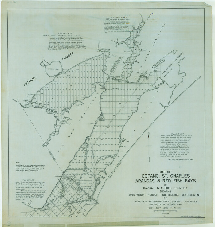 2923, Map of Copano, St. Charles, Aransas & Red Fish Bays in Aransas & Nueces Counties showing subdivision thereof for Mineral Development, General Map Collection
