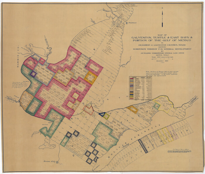 2939, Map of Galveston, Turtle & East Bays & portion of the Gulf of Mexico in Chambers & Galveston Counties, Texas showing subdivision therof for mineral development, General Map Collection