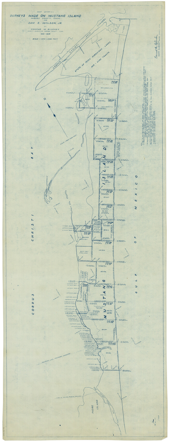 2948, Map showing surveys made on Mustang Island, General Map Collection