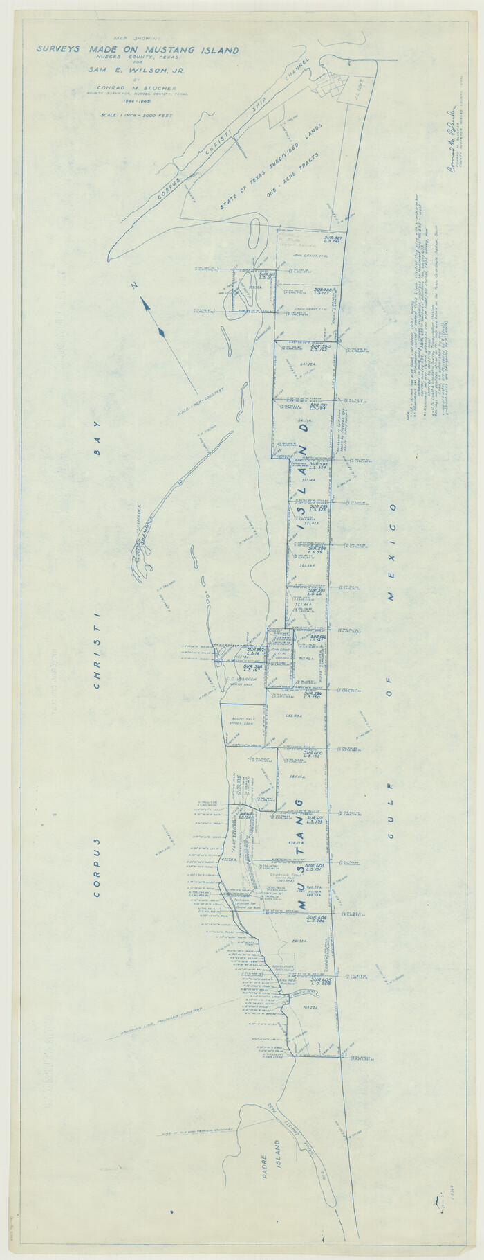 2948, Map showing surveys made on Mustang Island, General Map Collection