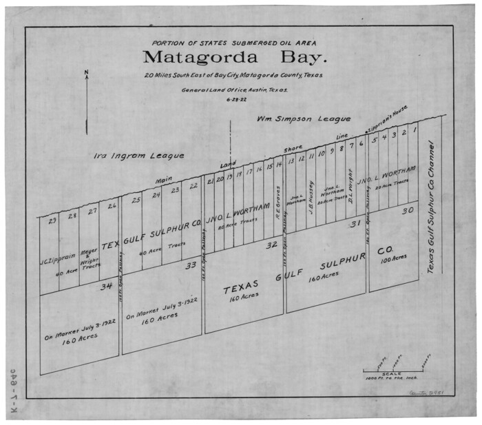 2951, Portion of States Submerged Area in Matagorda Bay, General Map Collection