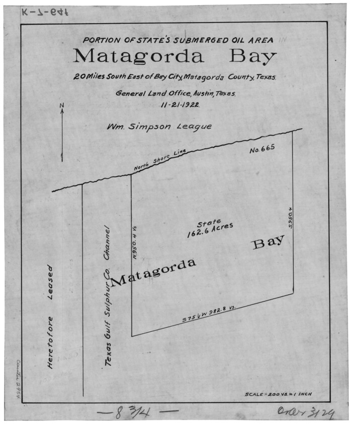 2954, Portion of States Submerged Area in Matagorda Bay, General Map Collection