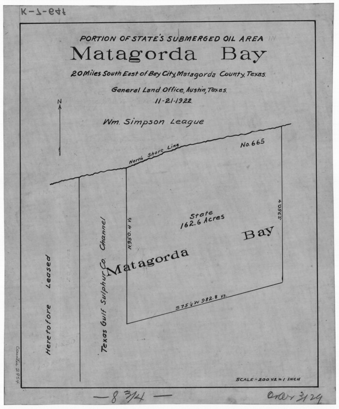 2954, Portion of States Submerged Area in Matagorda Bay, General Map Collection