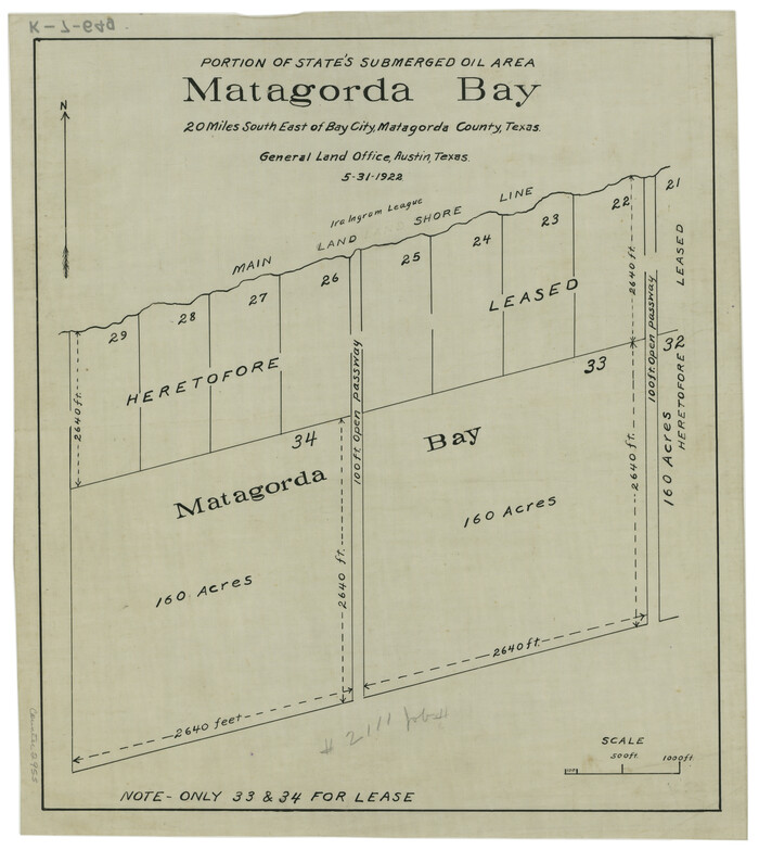 2955, Portion of States Submerged Area in Matagorda Bay, General Map Collection
