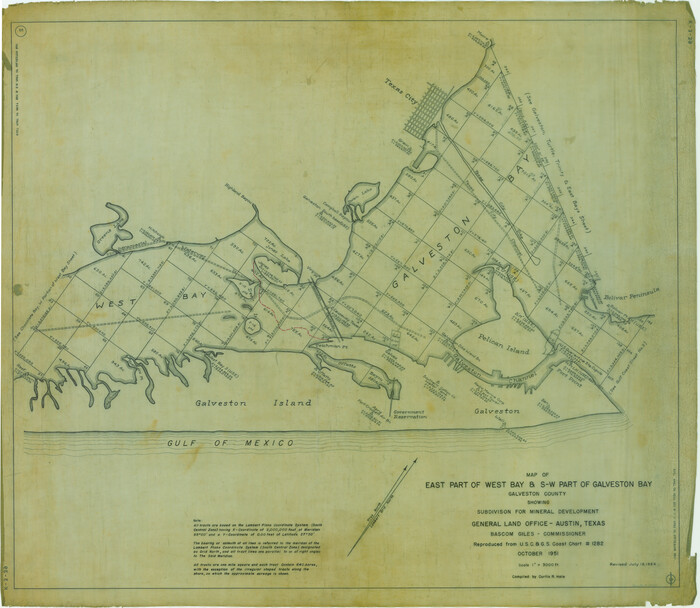 2975, Map of east part of West Bay & SW part of Galveston Bay, Galveston County showing subdivision for mineral development, General Map Collection