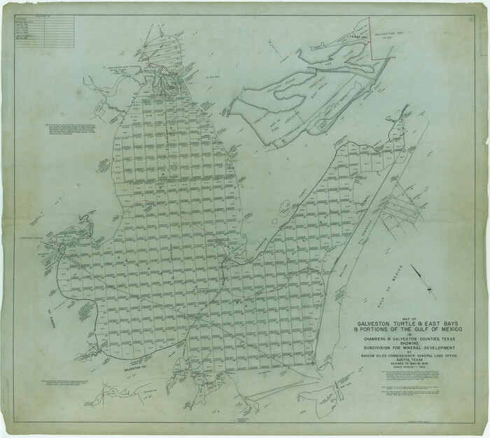 2977, Map of Galveston, Turtle & East Bays & portions of the Gulf of Mexico in Chambers & Galveston Counties, Texas showing subdivision for mineral development, General Map Collection