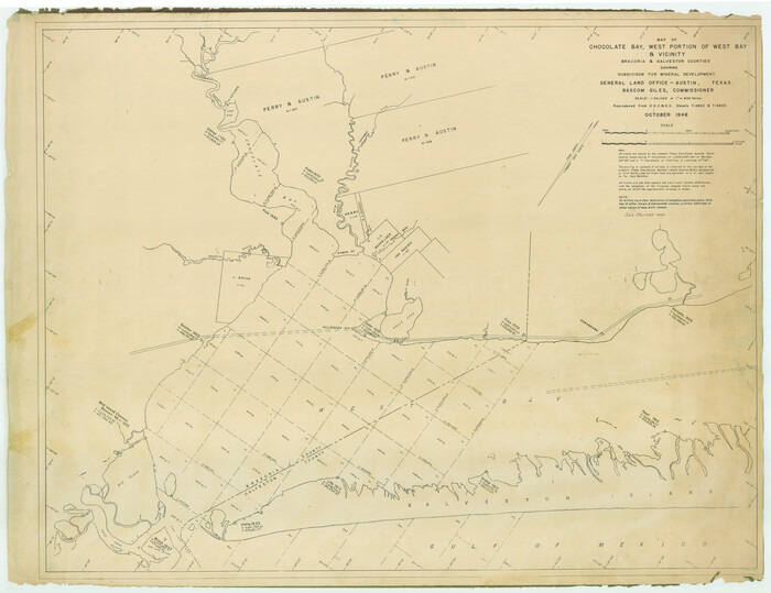 3012, Chocolate Bay, West Portion of West Bay and Vicinity, and Galveston Cos. Showing Subdivision for Mineral Development., General Map Collection