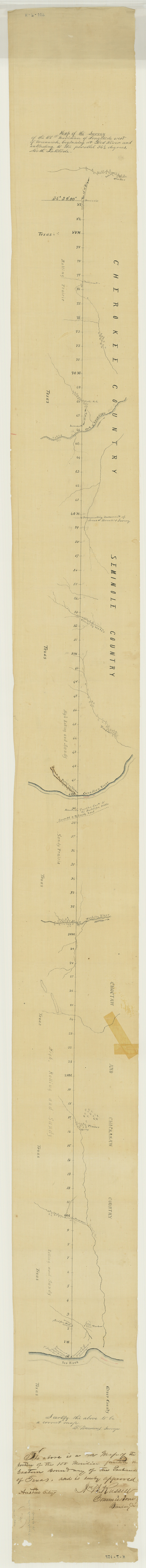 3094, Map of the survey of the 100th Meridian of longitude west of Greenwich beginning at Red River and extending to the parallel 36 1/2 degrees north latitude, General Map Collection