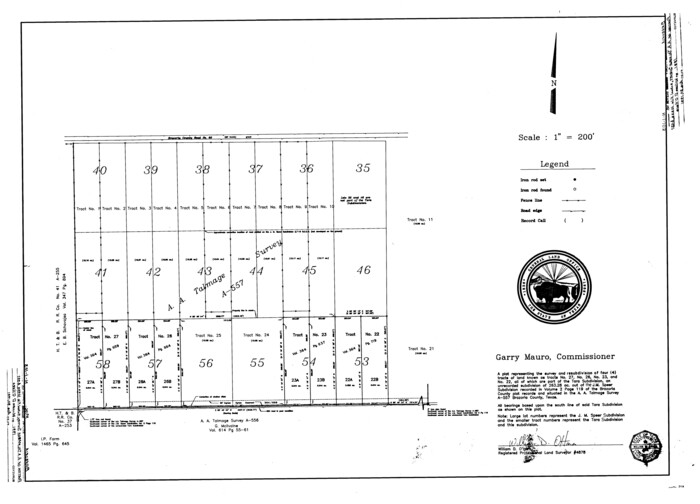 3112, A plat representing the survey and resubdivision of four tracts of land known as tracts no. 27, no. 26, no. 23, and no. 22, all of which are part of the Tara Subdivision, an unrecorded subdivision of 263.28 acres out of the J. M. Speer Subdivision, General Map Collection
