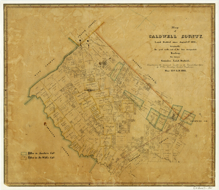 3355, Map of Caldwell County, Land District since August 1st. 1859; Originally the part north, east of the line designated Bastrop - the balance, Gonzales Land District, General Map Collection
