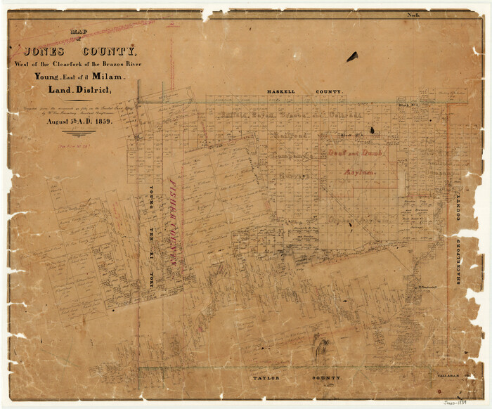 3741, Map of Jones County West of the Clearfork of the Brazos River Young - East of it Milam - Land District;, General Map Collection
