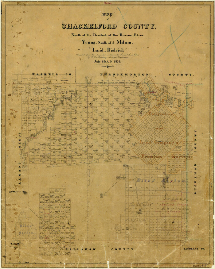 4027, Map of Shackelford County, North of the Clearfork of the Brazos River Young - South of il Milam - Land District, General Map Collection
