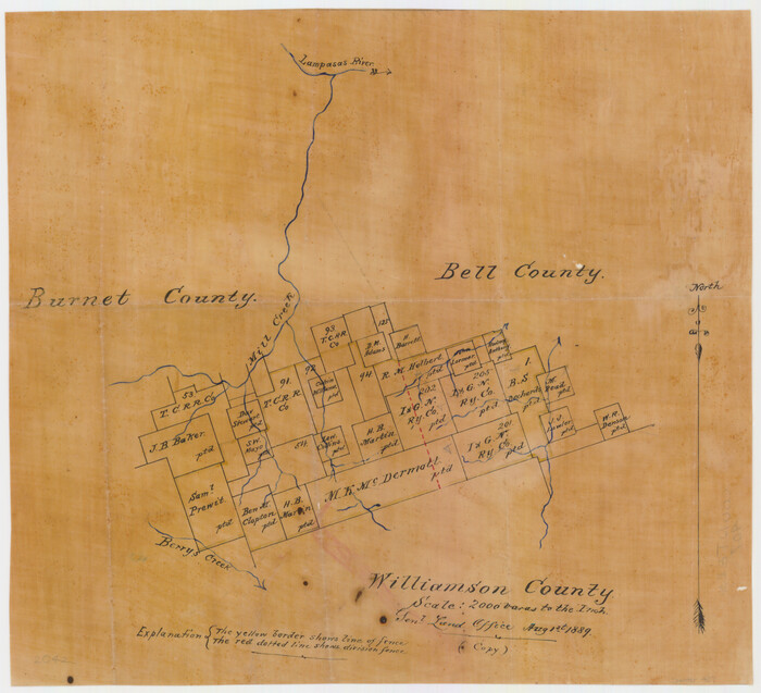 407, [Surveying sketch of M.K. McDermott, T. C. R.R. Co., I. & G. N. Ry. Co., et al in Williamson County], Maddox Collection