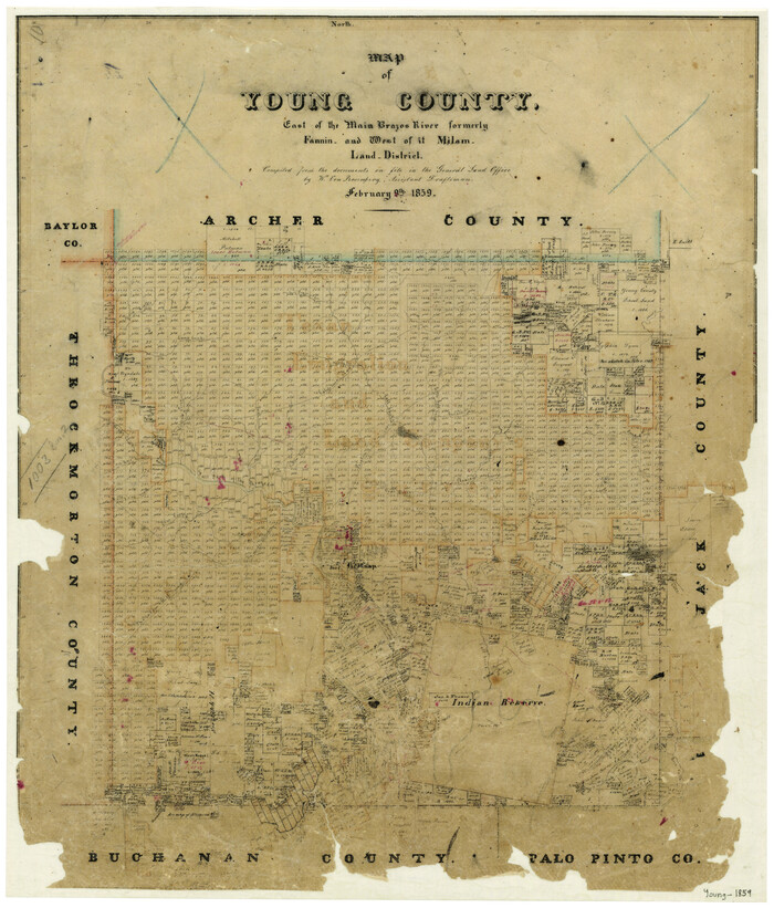 4173, Map of Young County East of the Main Brazos River formerly Fannin and West of it Milam Land District, General Map Collection