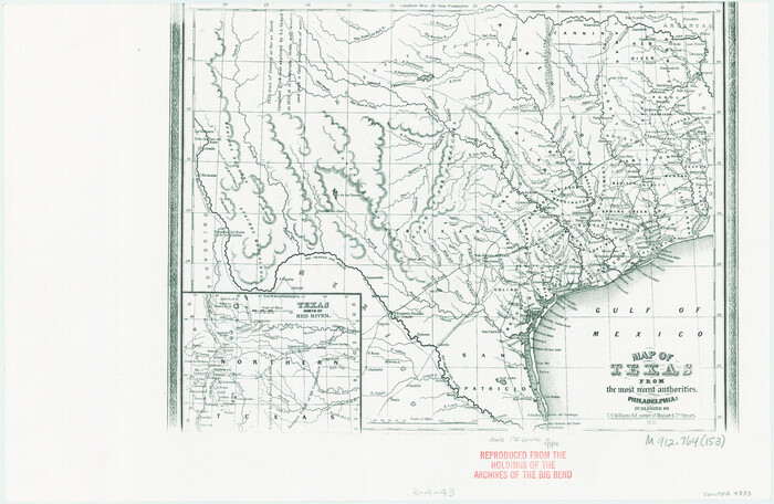 4333, Map of Texas from the most recent authorities, General Map Collection