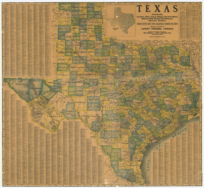 4335, Texas showing counties, cities, towns, villages and post offices, railways with stations and distances between stations, General Map Collection