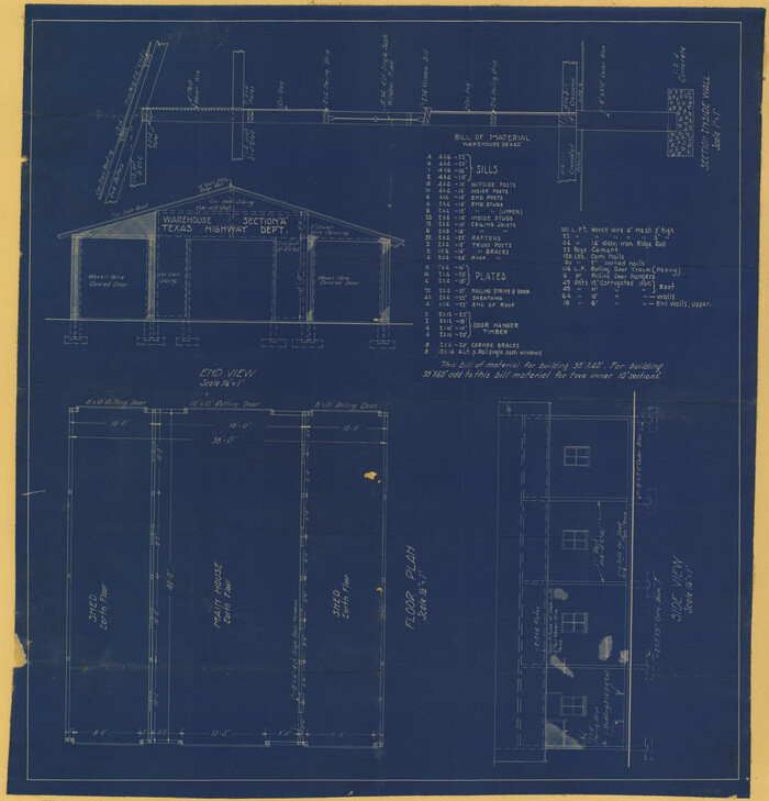 450, [Sketch of Plans and Bill of Material for 38' x 40' Texas Highway Dept. Warehouse], Maddox Collection