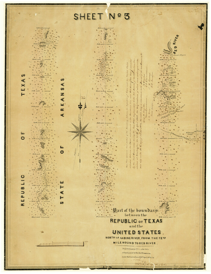 4670, Part of the boundary between the Republic of Texas and the United States, North of Sabine River, from the 72nd Mile Mound to Red River (Sheet No. 3), General Map Collection