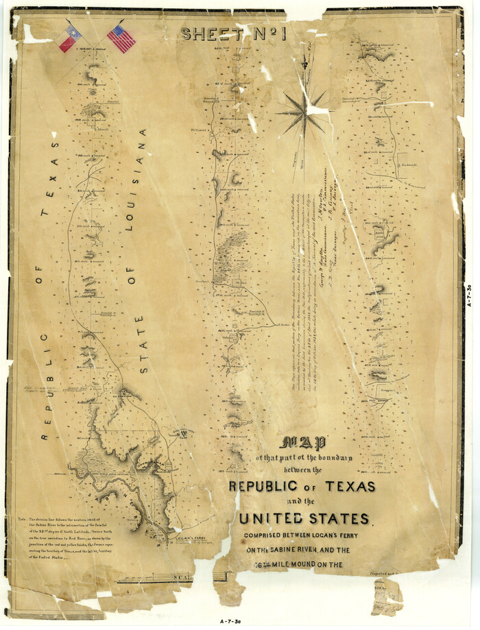4671, Map of that part of the boundary between the Republic of Texas and the United States, comprised between Logan's Ferry on the Sabine River and the [3]6th Mile Mound on the [Meridian Line] (Sheet No. 1), General Map Collection