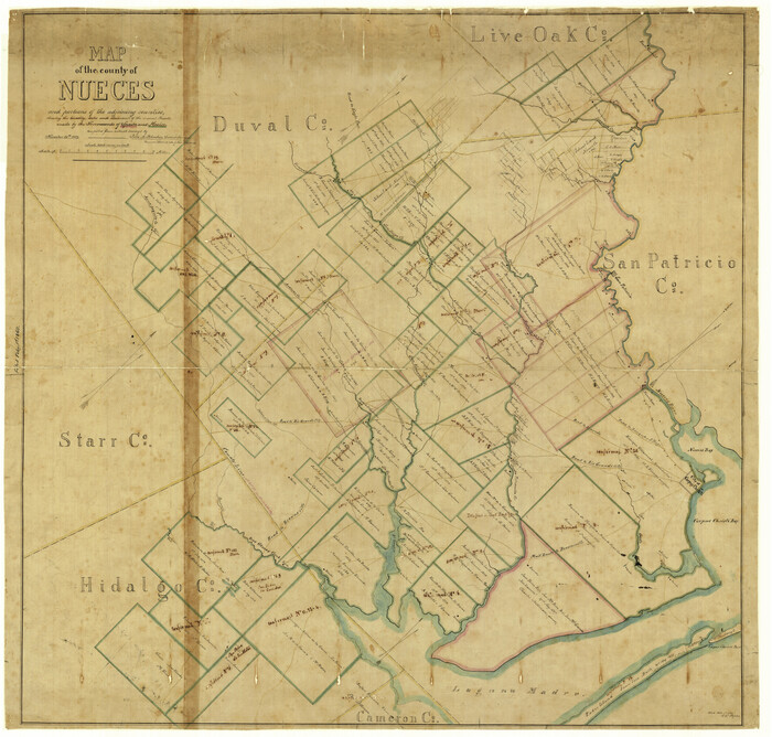 4677, Map of the County of Nueces and portions of adjoining counties showing the locality, dates and claimants of the several grants made by the government of Spain and Mexico, General Map Collection