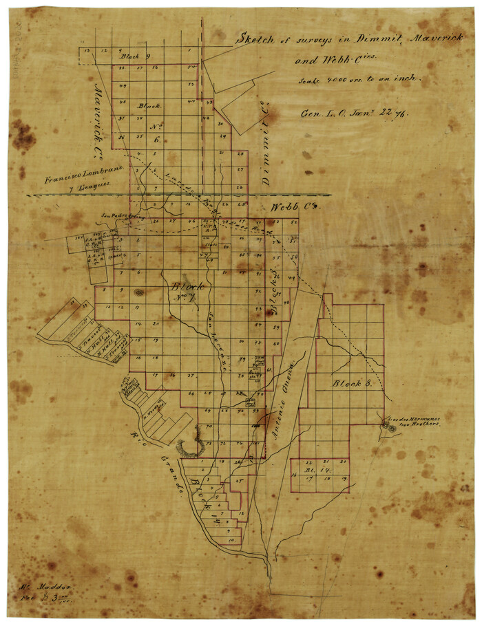 5050, Sketch of surveys in Dimmit, Maverick and Webb Cos., Maddox Collection
