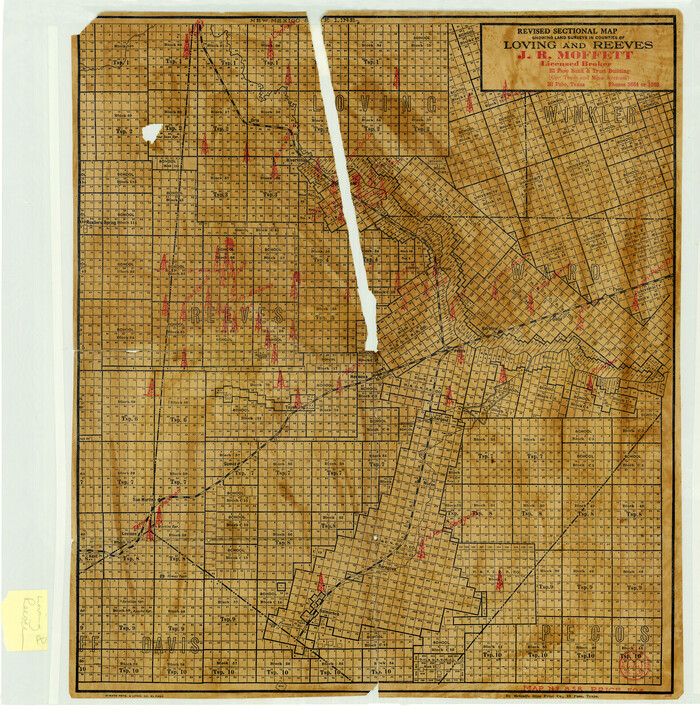 5053, Revised Sectional Map showing land surveys in counties of Loving and Reeves, Maddox Collection