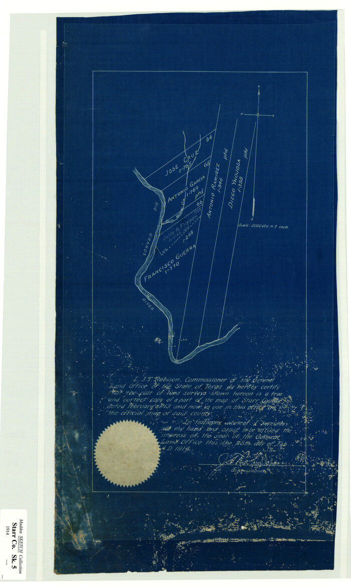 5073, [Surveying Sketch of Francisco Guerra, Antonio Ramirez, Diego Ynojosa, et al on Rio Grande, Starr County], Maddox Collection