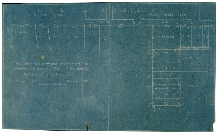 508, Map Showing Survey and Subdivision of the Wendlandt Property in Outlot 4, Division "Z", Maddox Collection