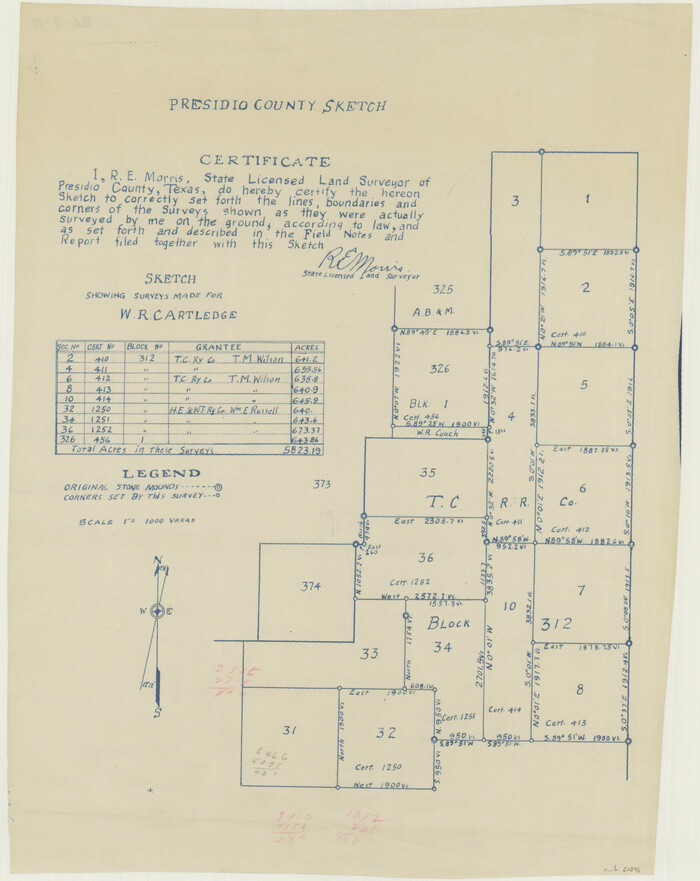 60296, Sketch Showing Surveys Made for W. R. Cartledge, General Map Collection