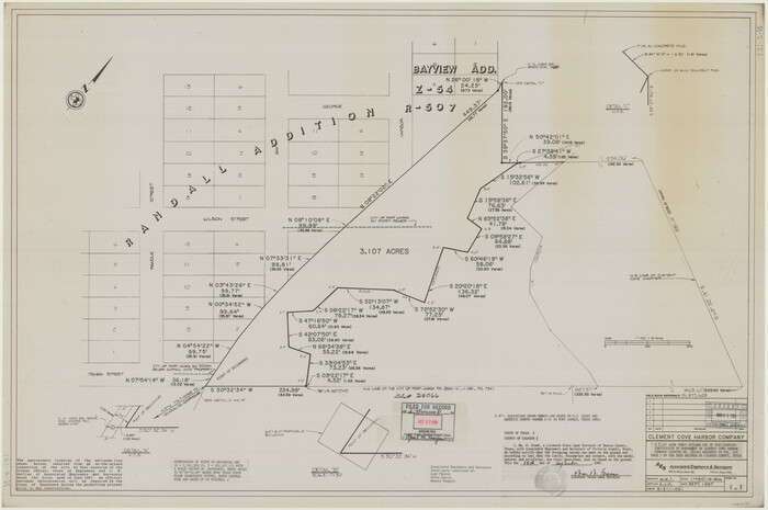 60397, [Plat and field notes of 3.107 acre tract for Clement Cove Harbor Company], General Map Collection