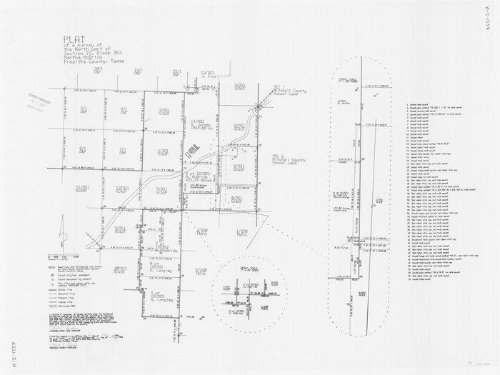 60521, Plat of a survey of the North part of section 16, Block 362, Martha McBride, Presidio County, Texas, General Map Collection
