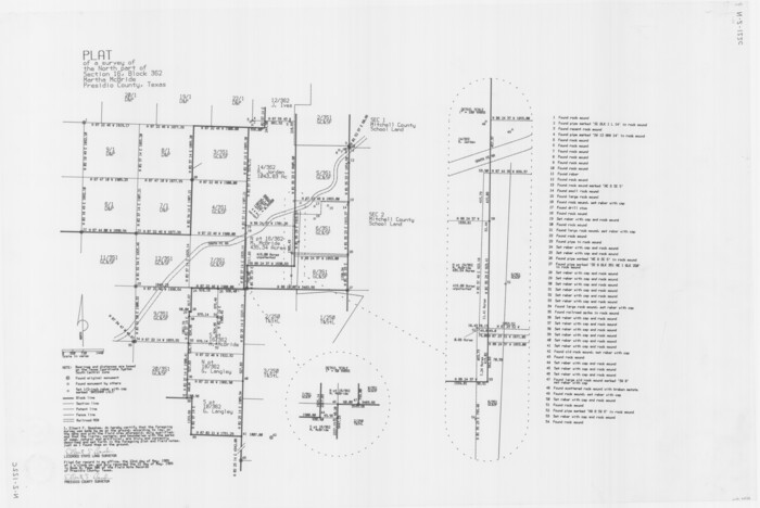 60522, Plat of a survey of the North part of section 16, Block 362, Martha McBride, Presidio County, Texas, General Map Collection