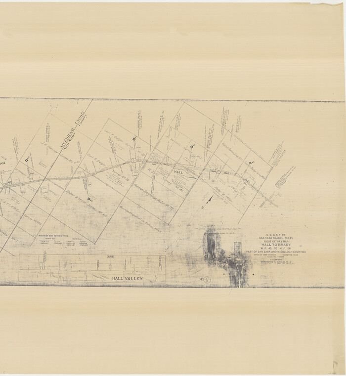 61419, G. C. & S. F. Ry., San Saba Branch, Texas, Right of Way Map, Hall to Brady, General Map Collection