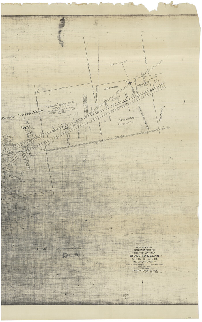 61422, G. C. & S. F. Ry., San Saba Branch, Right of Way Map, Brady to Melvin, General Map Collection
