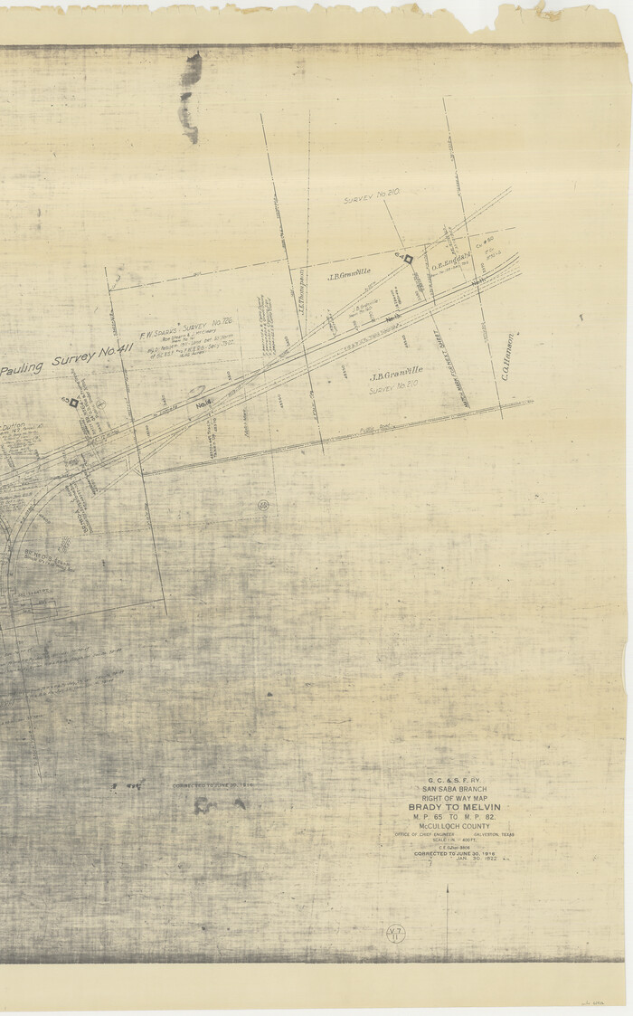 61422, G. C. & S. F. Ry., San Saba Branch, Right of Way Map, Brady to Melvin, General Map Collection