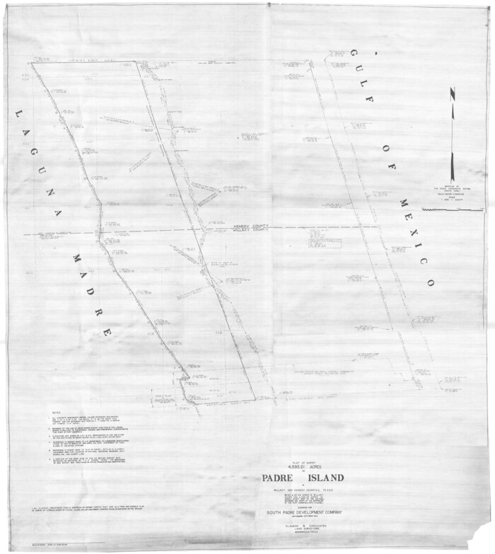 61424, Plat of a survey on Padre Island in Willacy and Kenedy Counties surveyed for South Padre Development Corporation by Claunch and Associates, General Map Collection