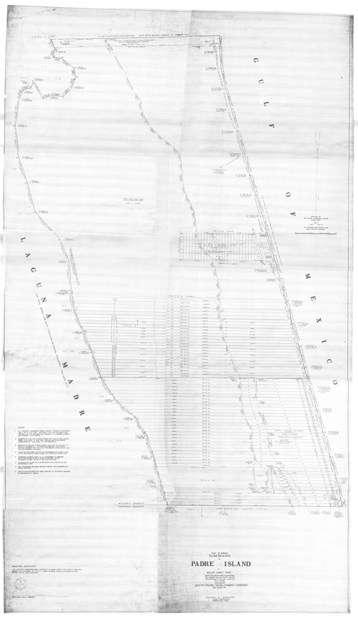 61426, Plat of a survey on Padre Island in Willacy County surveyed for South Padre Development Corporation by Claunch and Associates, General Map Collection