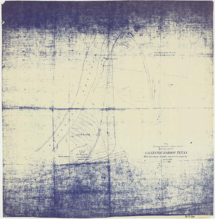 61807, Map showing location of shore end of south jetty Galveston Harbor, Texas with boundaries of public and private property, General Map Collection