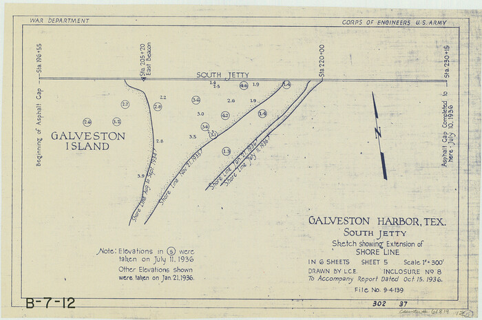 61819, Galveston Harbor, Texas, South Jetty sketch showing extension of shoreline - Sheet 5, General Map Collection