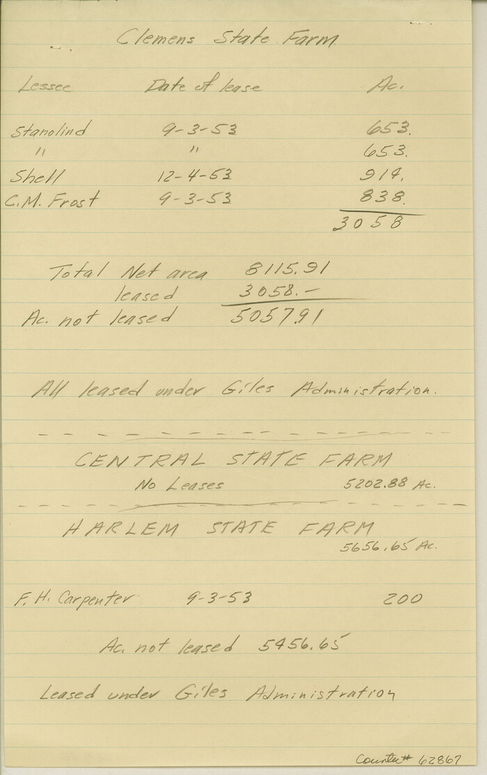 62867, Maps & Lists Showing Prison Lands (Oil & Gas) Leased as of June 1955, General Map Collection