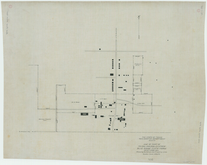 62980, Map of Part of Texas Prison System, Blue Ridge State Farm near Camp No. 1 Showing Buildings and Property Lines, General Map Collection