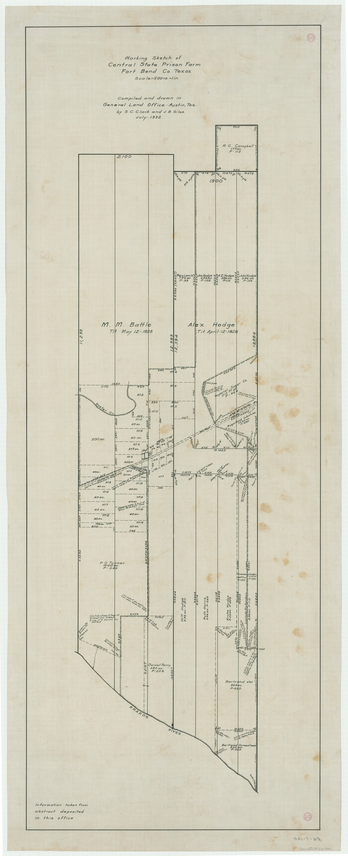 62996, Working Sketch of Central State Prison Farm, Fort Bend Co., Texas, General Map Collection